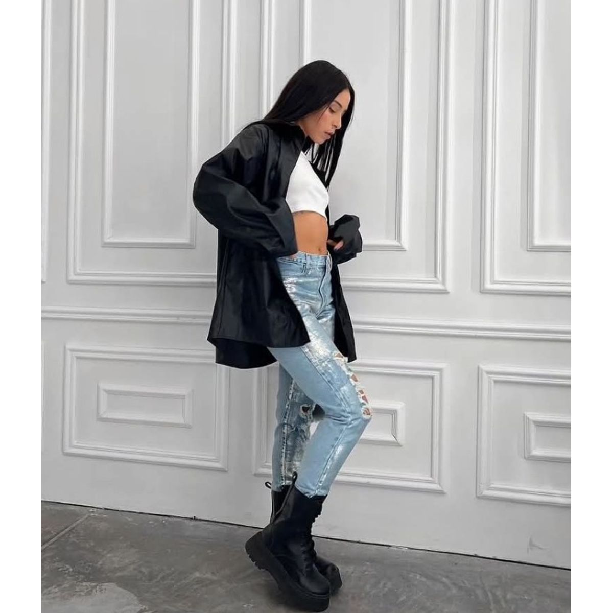 GENERICO - CAMISA DE CUERINA NEGRA PARA MUJER