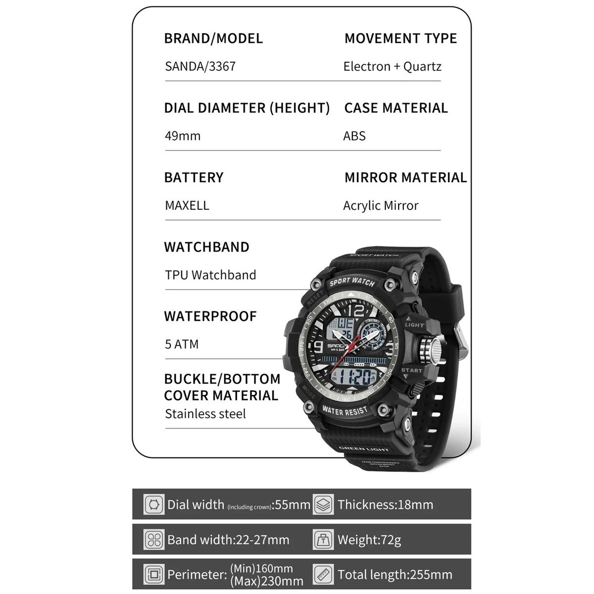 SANDA - RELOJ PARA HOMBRE MARCA SANDA 3367