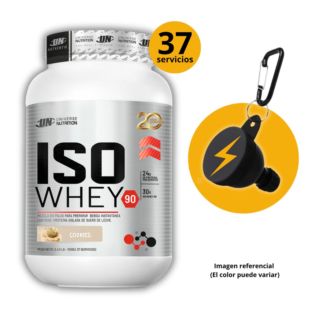 UNIVERSE NUTRITION - ISO WHEY 90 DE 1kg GALLETA CON PORTASUPLES - PROTEÍNA ISOLATADA