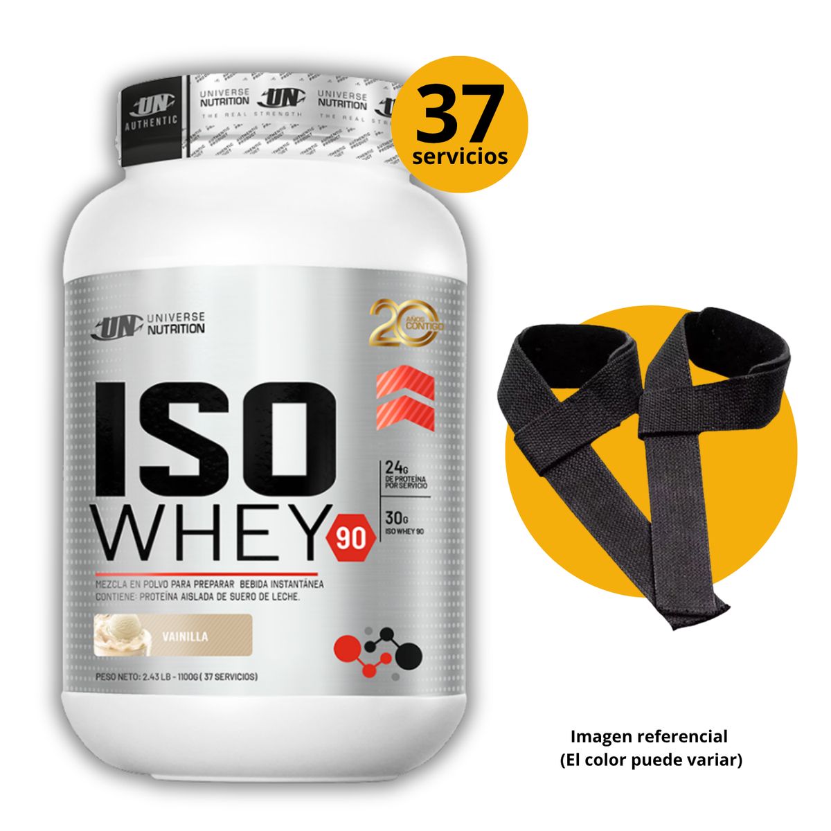 UNIVERSE NUTRITION - ISO WHEY 90 DE 1,1kg VAINILLA CON STRAPS - PROTEÍNA ISOLATADA