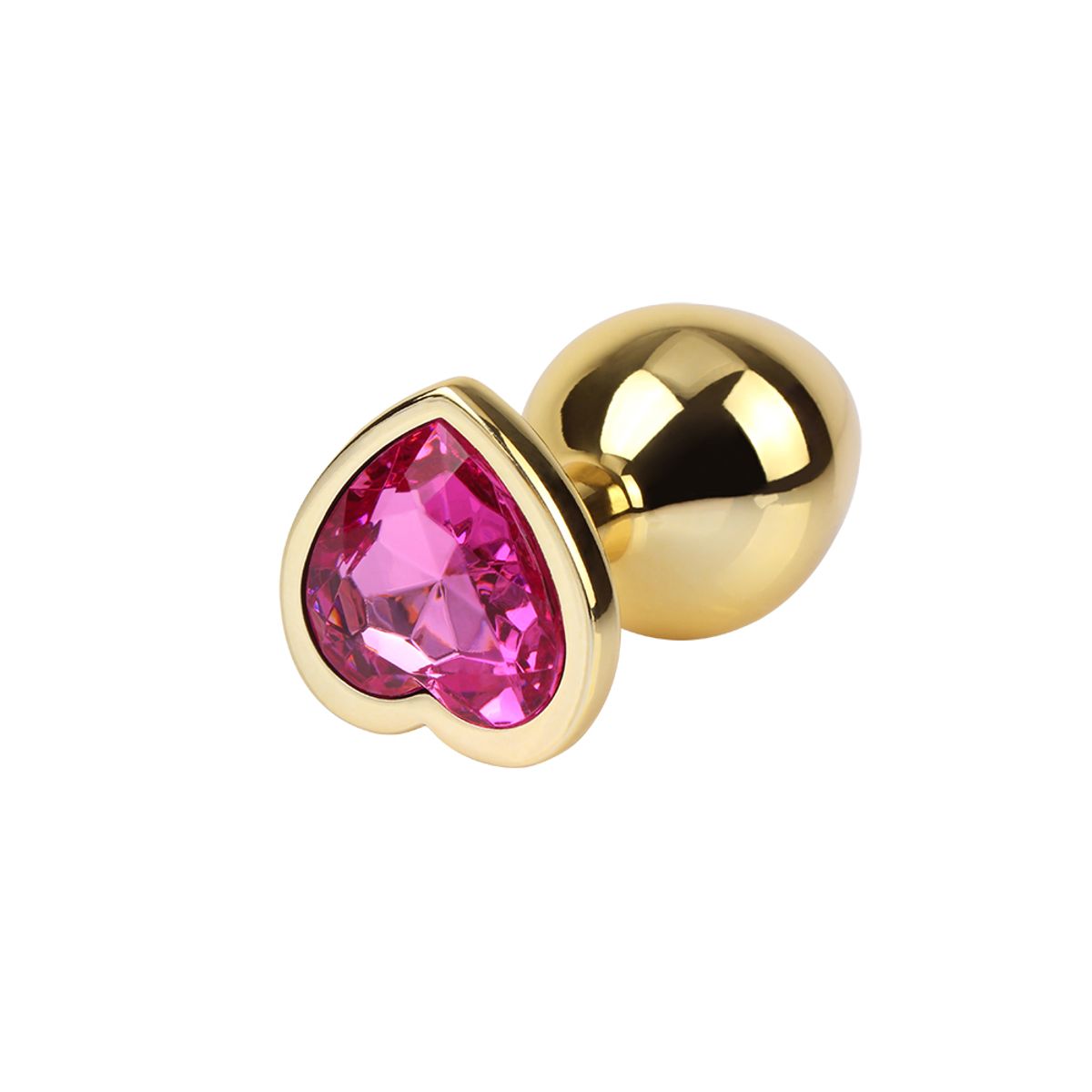 CHISA - Plug Anal Gema Corazón Rosado Estilo Diamante Dorado Talla M Chisa
