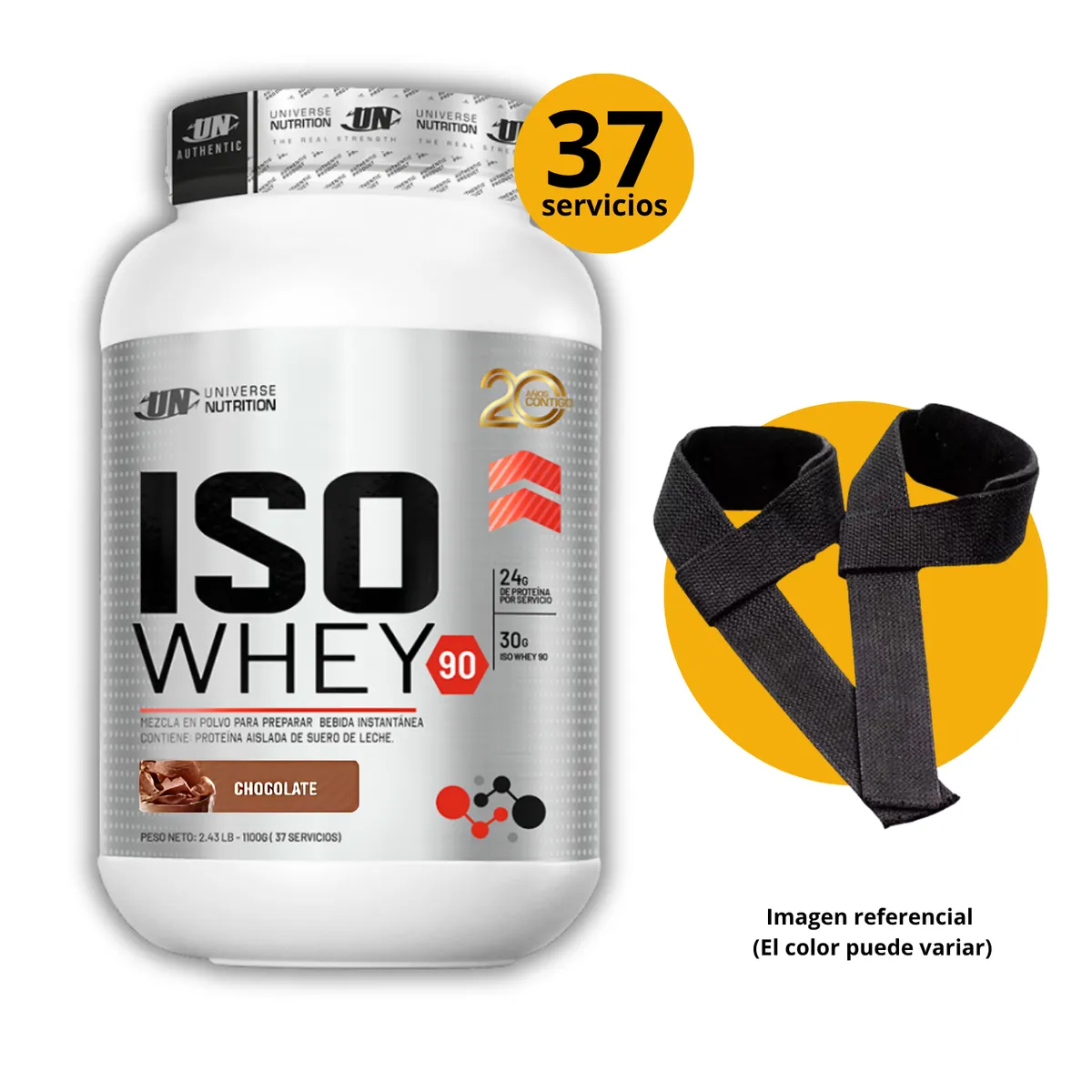 UNIVERSE NUTRITION - ISO WHEY 90 DE 1kg CHOCOLATE CON STRAPS - PROTEÍNA ISOLATADA