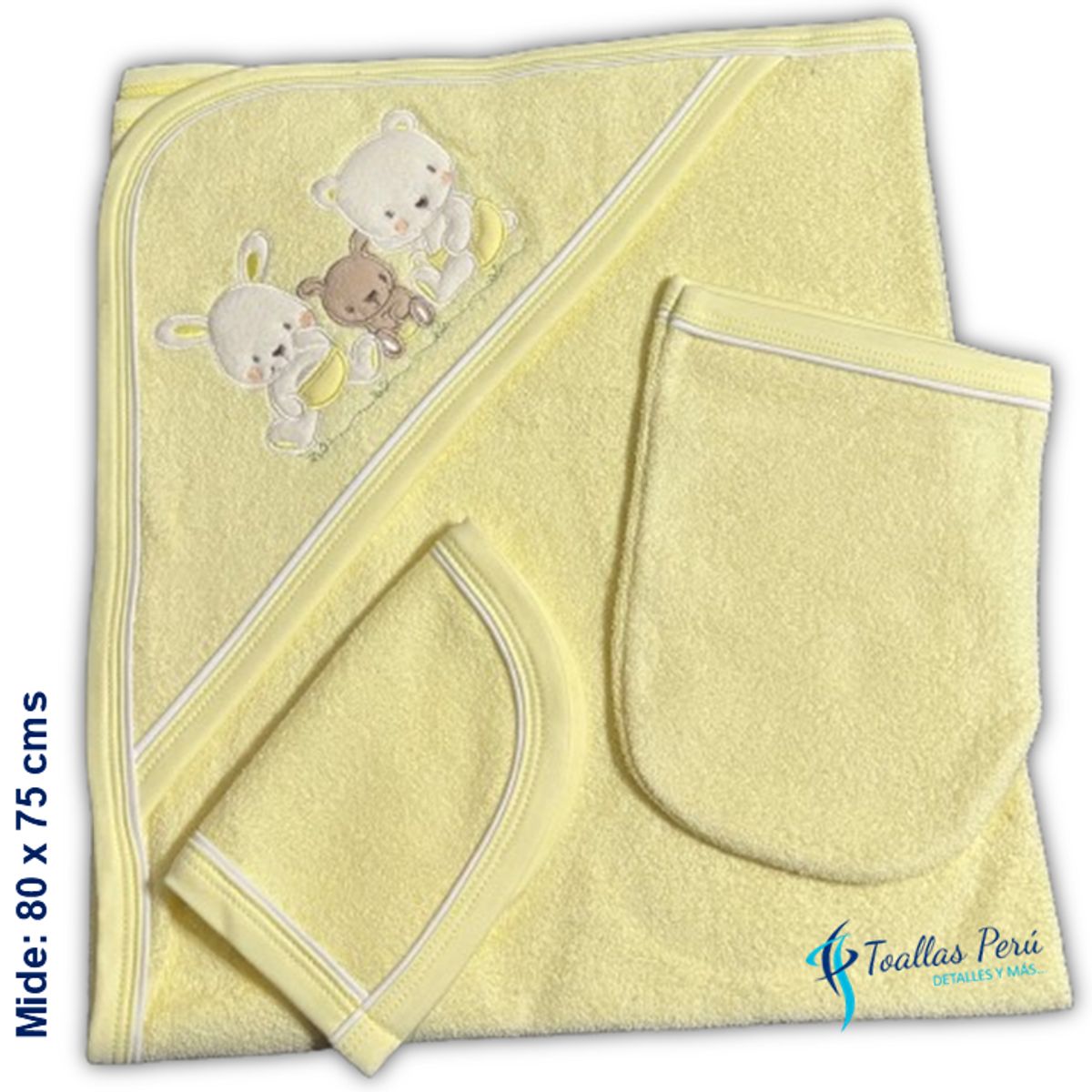TOALLAS PERU DETALLES Y MAS - Toalla con Capucha Bebé-Niño Amarillo - Alg La Bellota