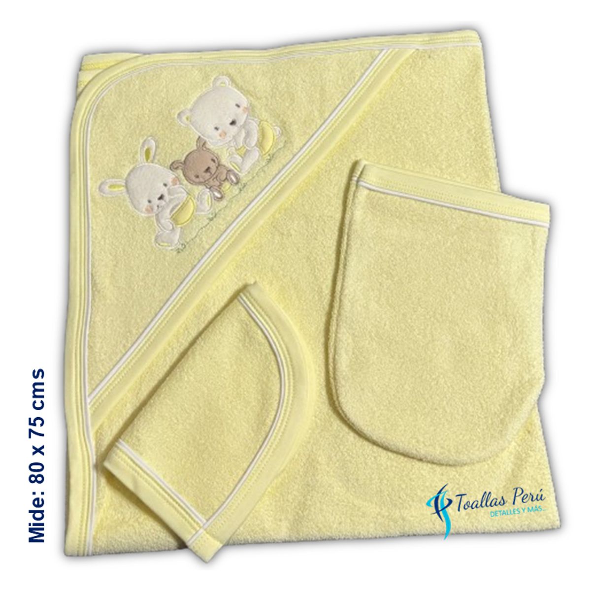 TOALLAS PERU DETALLES Y MAS - Toalla con Capucha Bebé-Niño Amarillo - Alg La Bellota