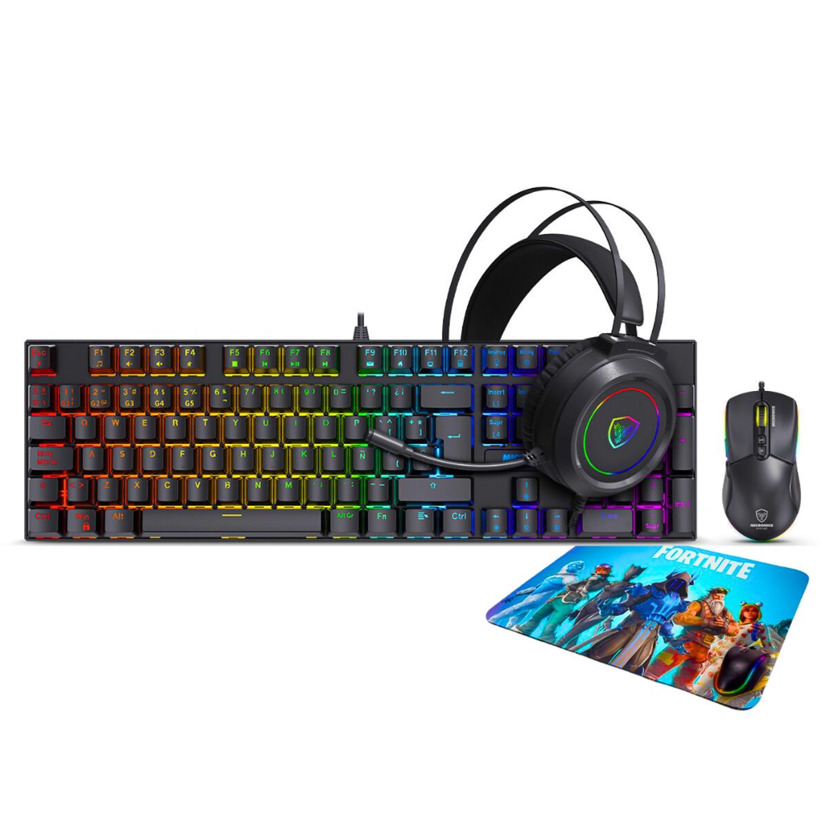 MICRONICS - Kit Gamer 4 En 1 Mecánico Mirage: Teclado+mouse+audifono+pad