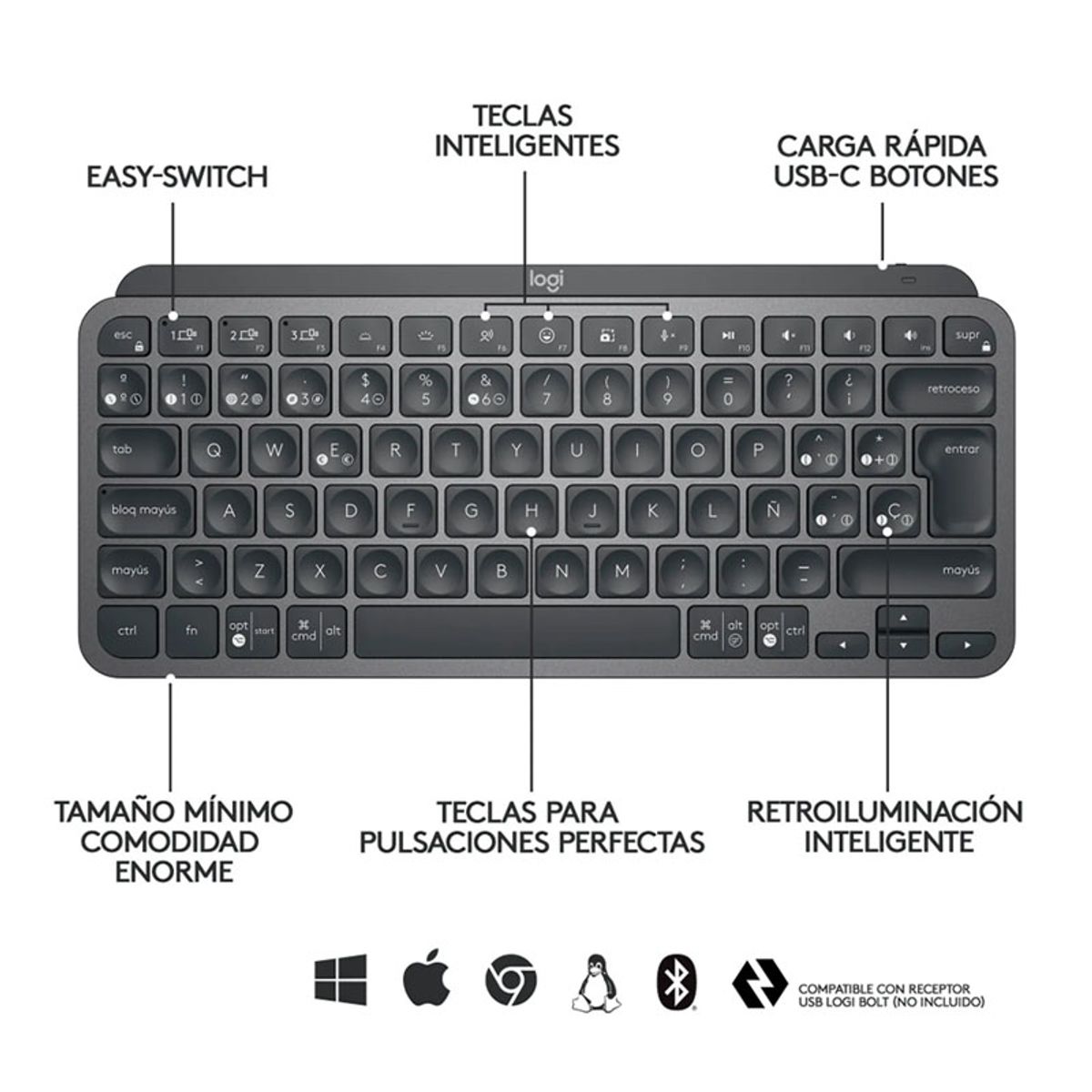 LOGITECH - Teclado Logitech Mini Inalambrico Mx Keys Multidispositivo Negro