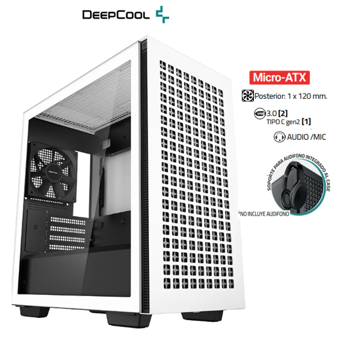 DEEPCOOL - Case CH370 WH •Placa Base Mini-ITX  M-ATX DeepCool