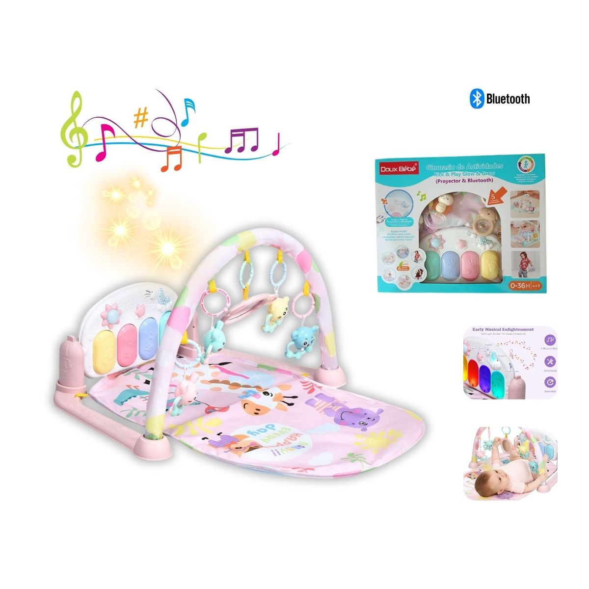 GENERICO - Gimnasio Interactivo Piano Musical con Proyector y Bluetooth 6en1 para Bebé Niña