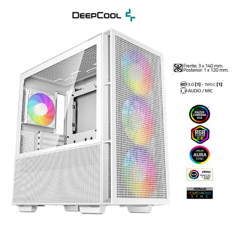 DEEPCOOL - Case CH560 WH •Placa Base Mini-ITX M-ATX ATX E-ATX DeepCool