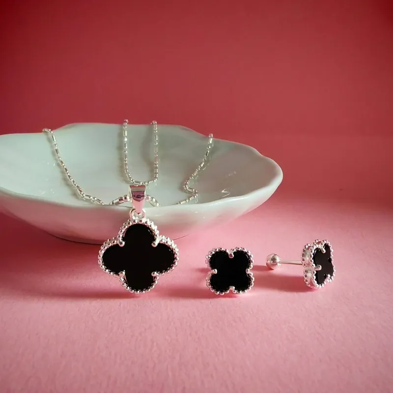 GENERICO - Collar + dije + aretes de plata Vania Onix