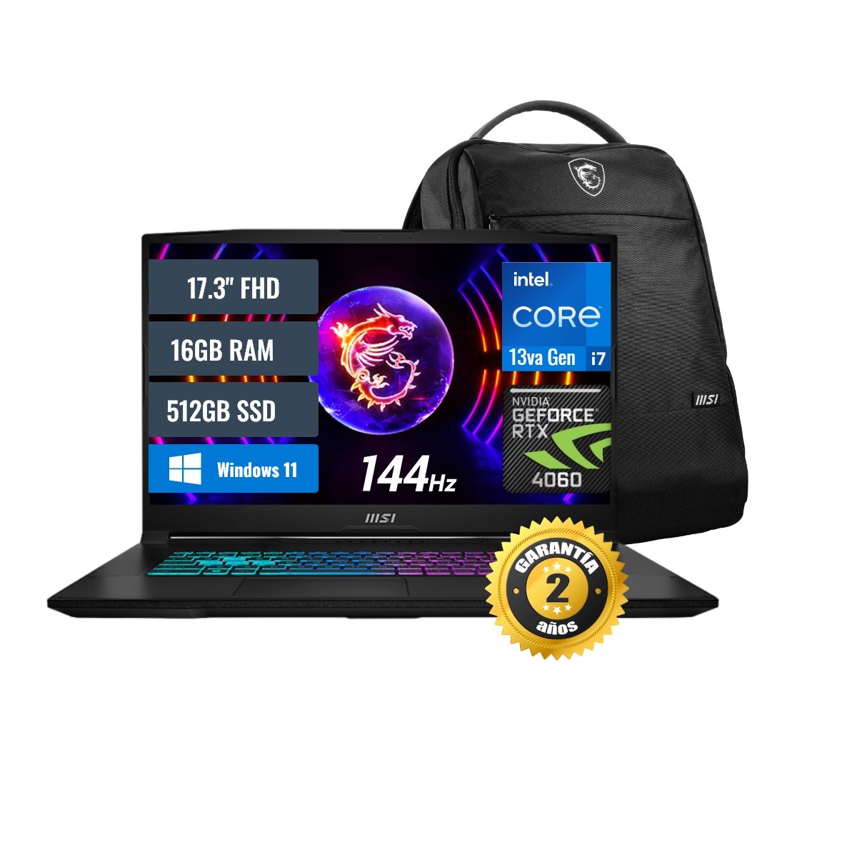 MSI - Laptop MSI Katana 17 B13VFK Intel Core i7 13620H 16GB RAM 512GB SSD 8GB RTX 4060 17.3 FHD Windows 11