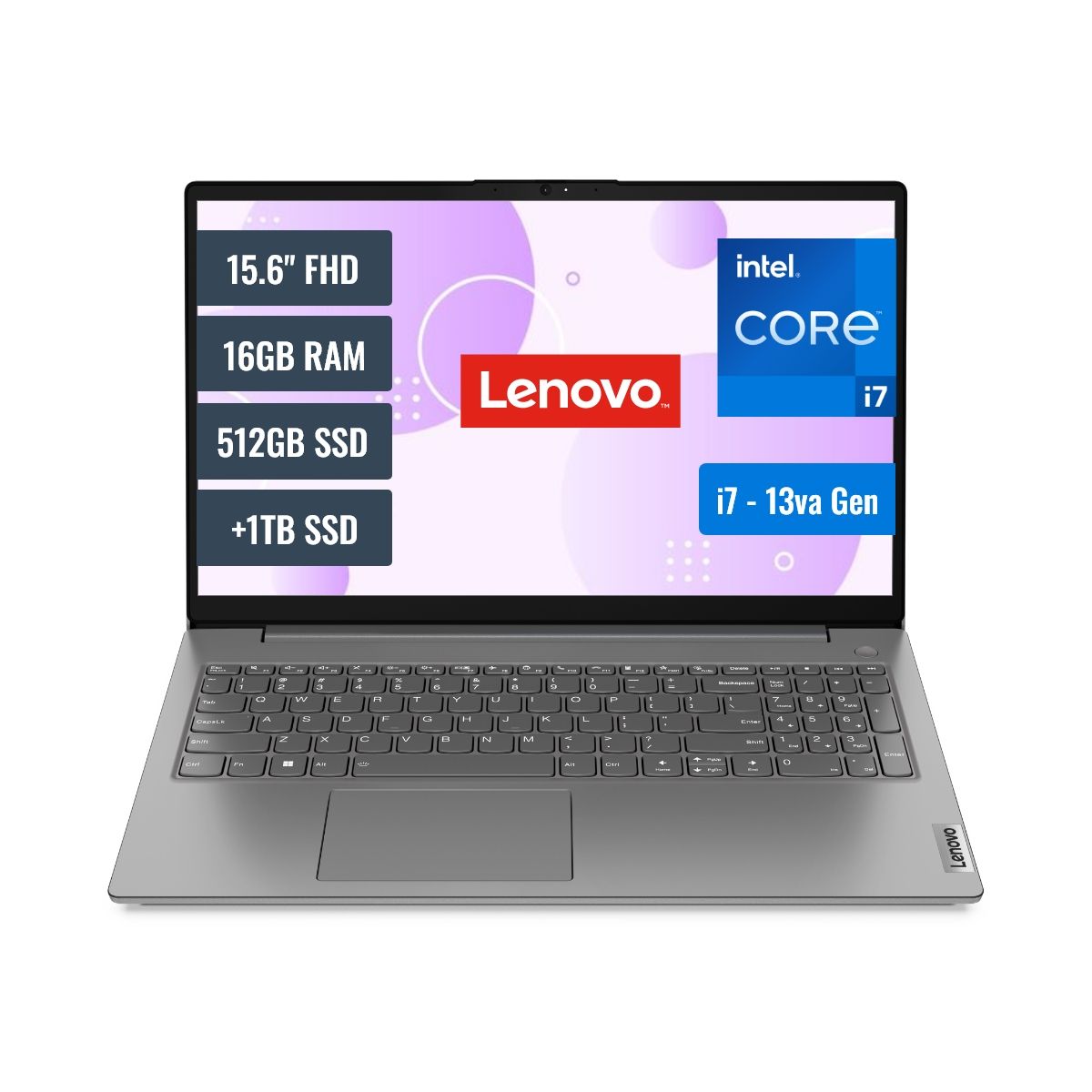 LENOVO - Laptop Lenovo V15 Intel Core i7 1355U 16GB RAM 512GB SSD M2 y 1TB SSD 156 FHD FreeDOS