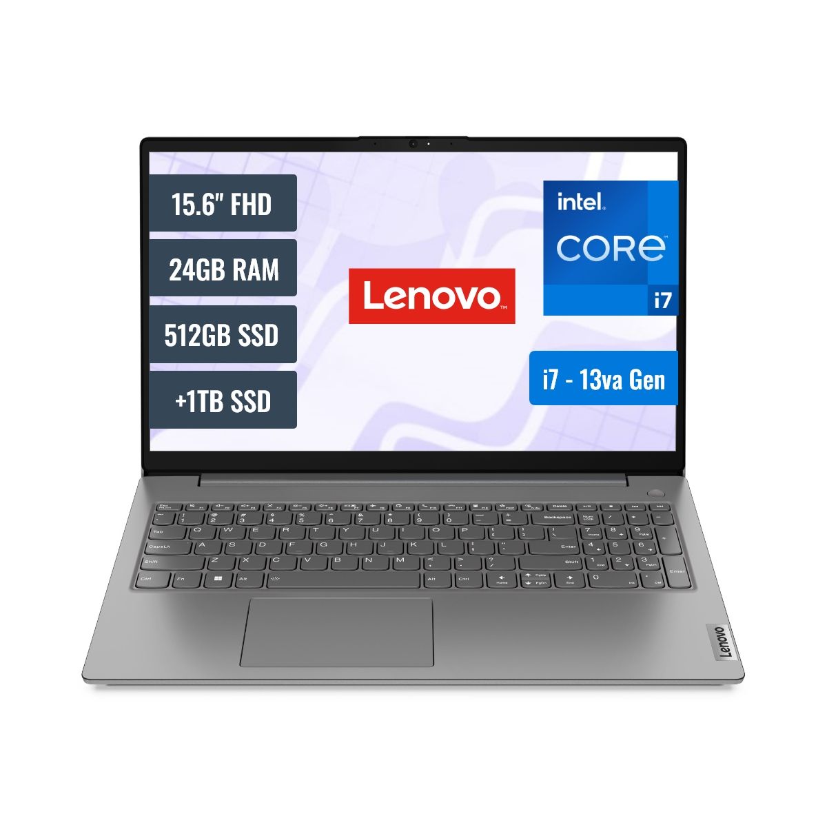 LENOVO - Laptop Lenovo V15 Intel Core i7 1355U 24GB RAM 512GB SSD M2 y 1TB SSD 156 FHD FreeDOS