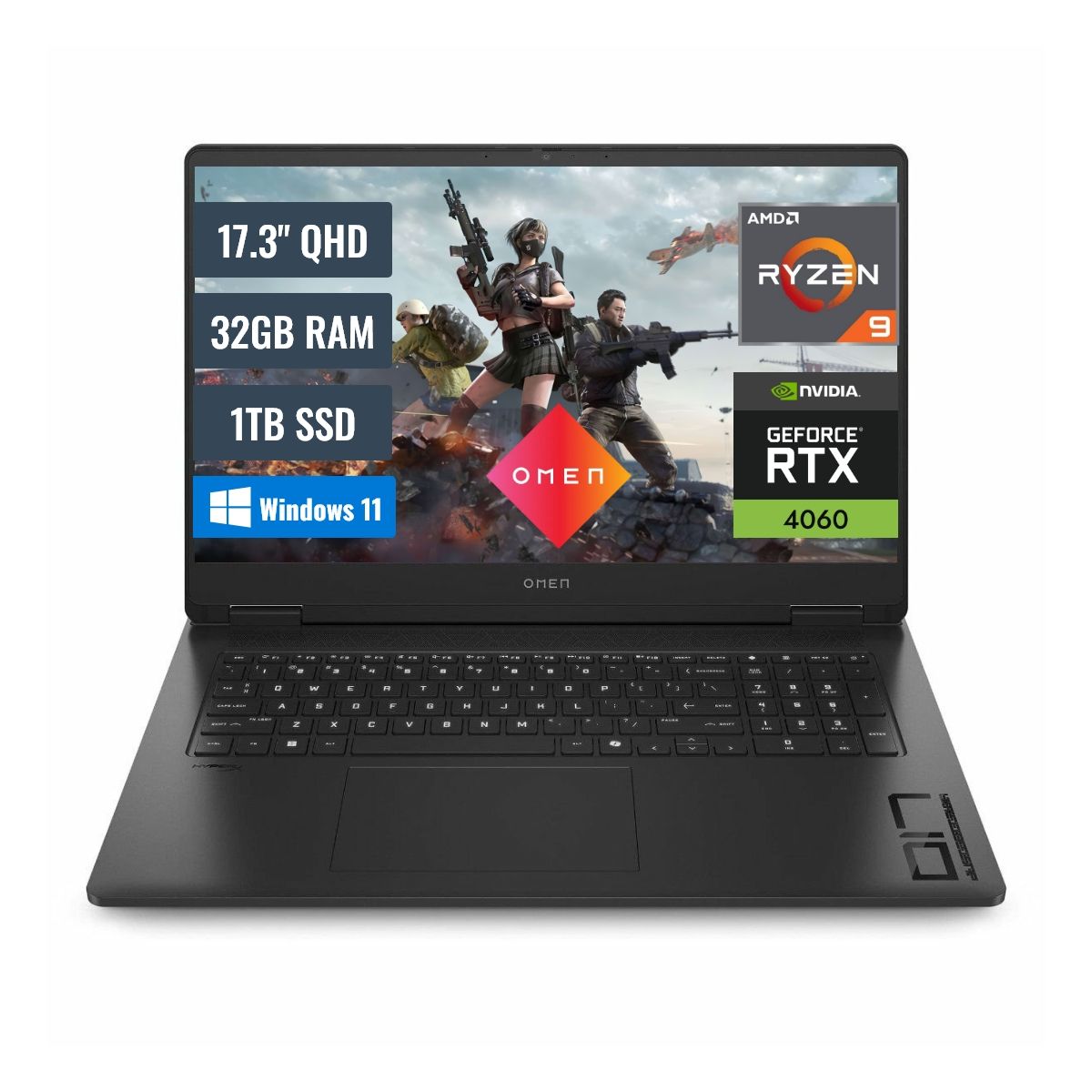 HP - Laptop HP Gaming OMEN AMD Ryzen 9 8945HS 32GB RAM 1TB SSD 8GB RTX 4060 17.3 QHD Windows 11