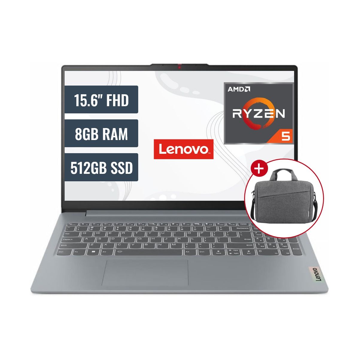 LENOVO - Laptop Lenovo IdeaPad Slim 3 AMD Ryzen 5 7520U 8GB RAM 512GB SSD M2 156 FHD FreeDOS + Maletin