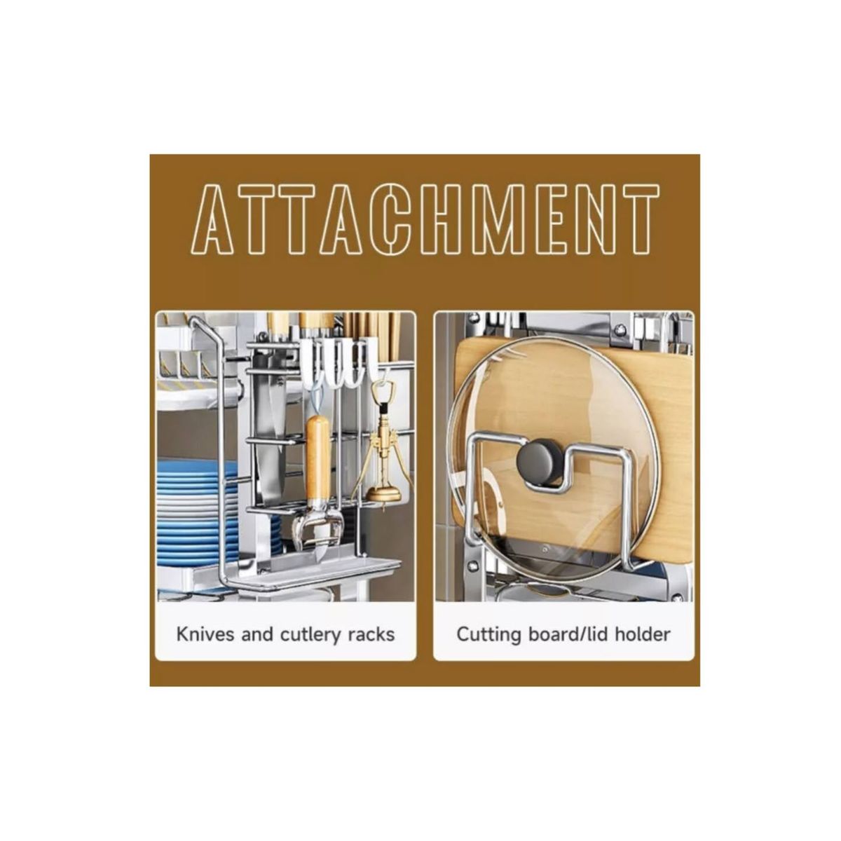 GENERICO - Escurridor Organizador de acero inoxidable de 3 niveles + accesorios