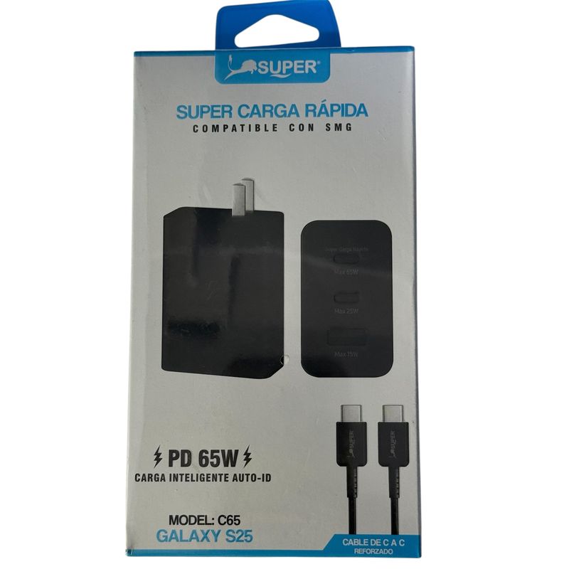 SUPER - Cargador Super 65W Tipo C con Cable - Carga Rápida