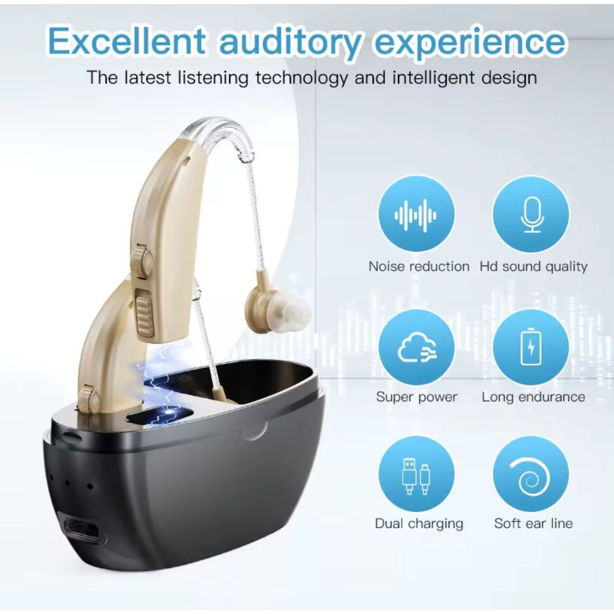 GENERICO - AURICULAR  AUDIFONO AMPLIFICADOR SORDO SORDERA CON CAJA DE CARGA