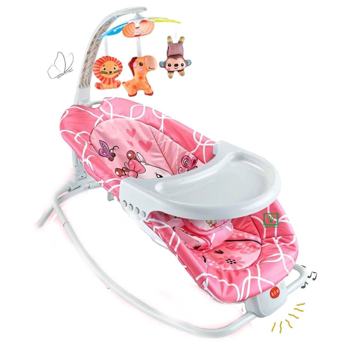 IDEAL BABY & KIDS - Silla Mecedora Ideal Musical con Vibrador Ocean Rosado
