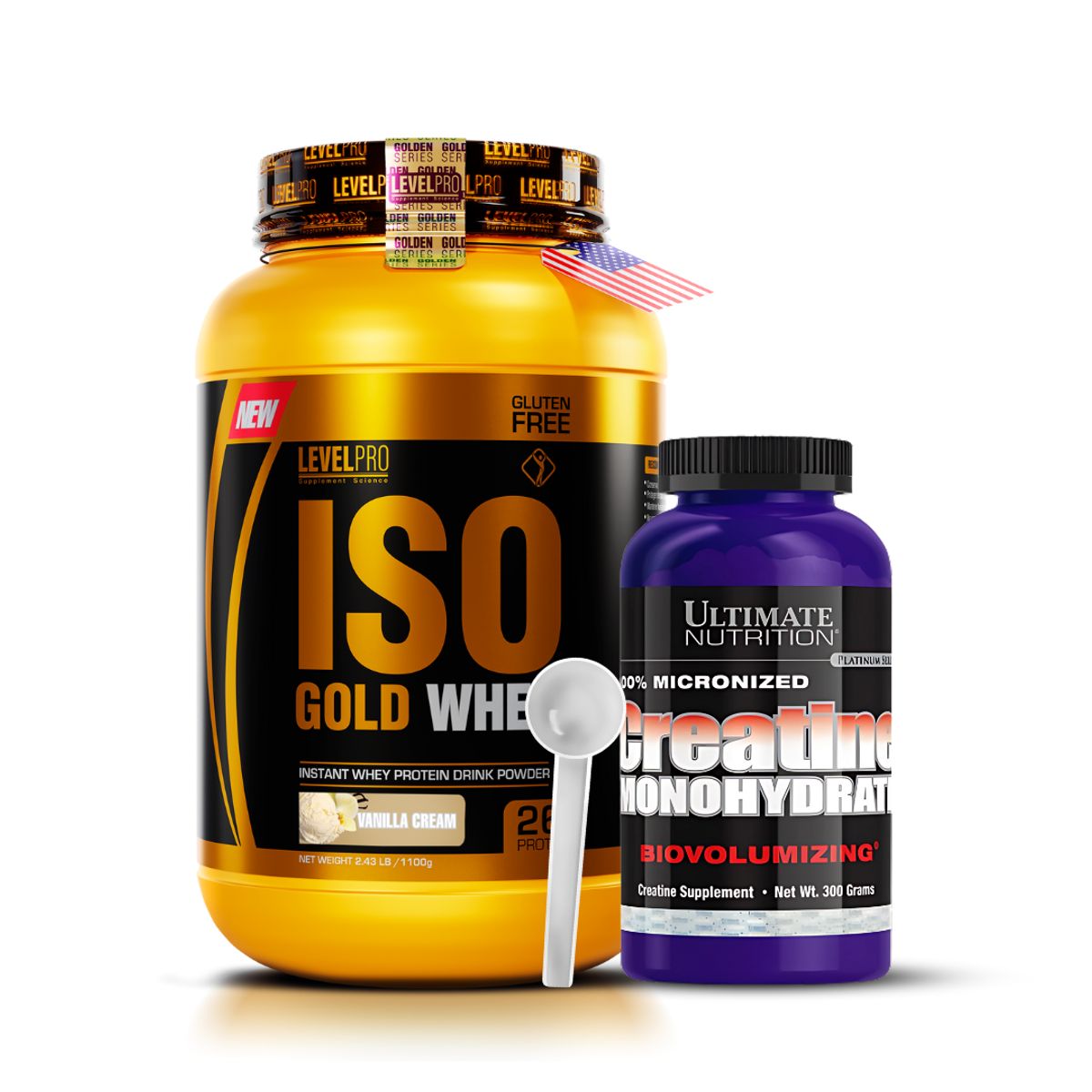 LEVEL PRO - Iso Gold Whey 1.1 kg vainilla + Creatina Ultimate nutrition 300 g + scoop