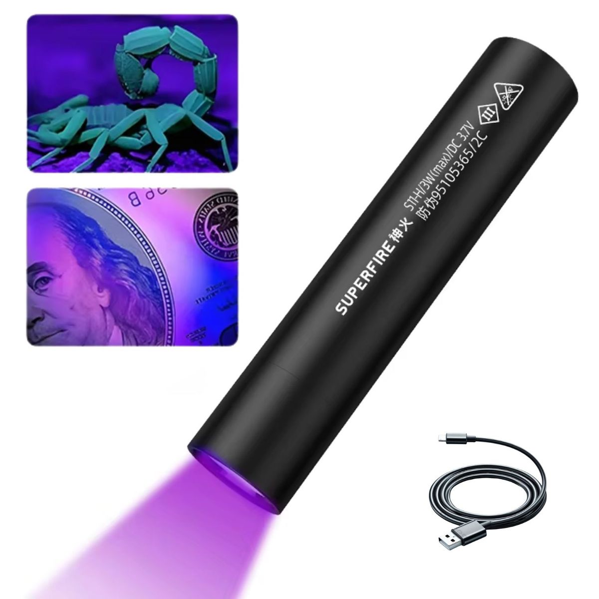 OEM - Linterna LED UV Profesional Para Minerales Moho y Dinero Fals0