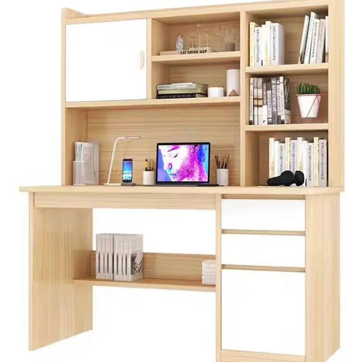 ANYHOGAR - Escritorio Con Estanteria 120CM×162cm Cajón Gabinete Oficina
