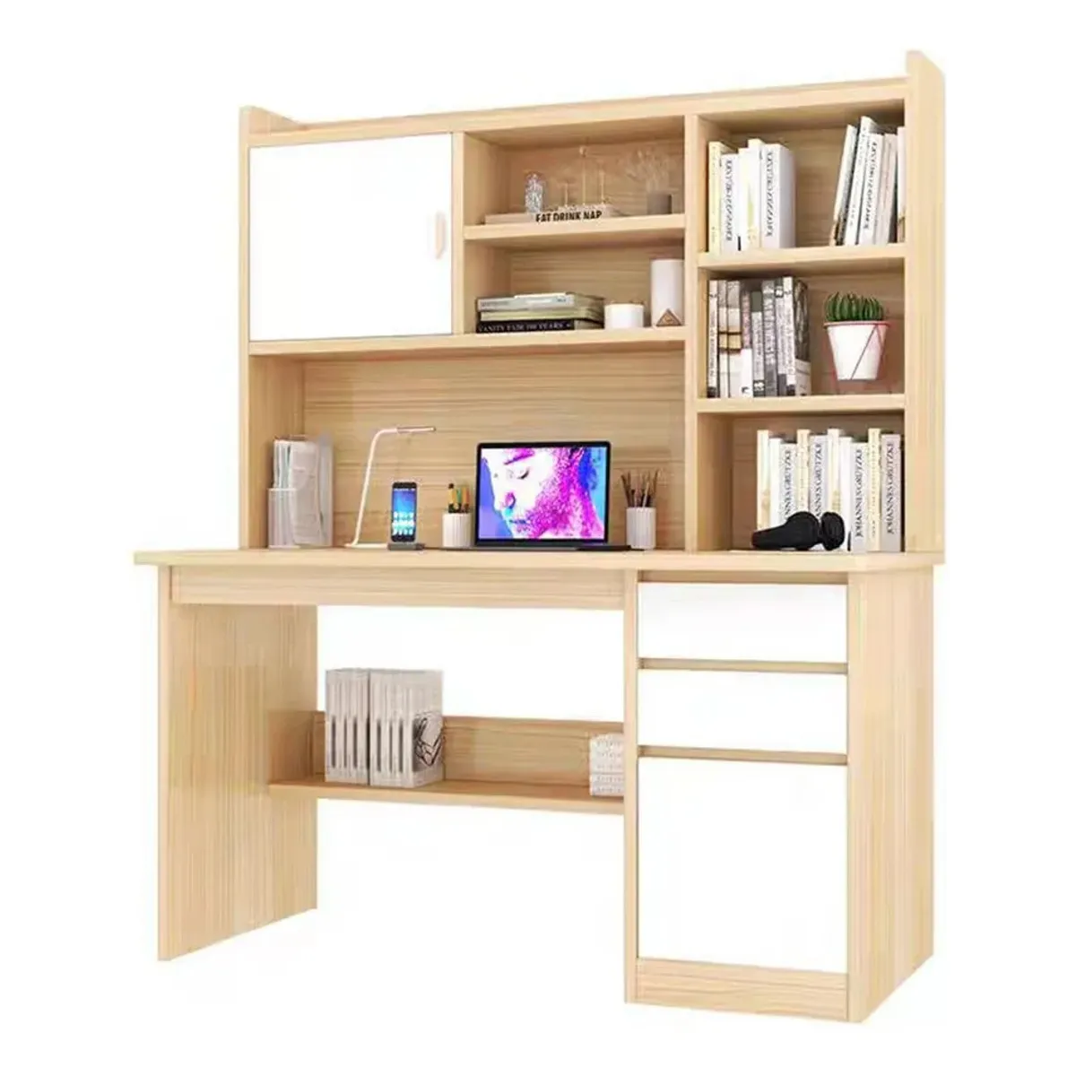 ANYHOGAR - Escritorio Con Estanteria 120CM×162cm Cajón Gabinete Oficina