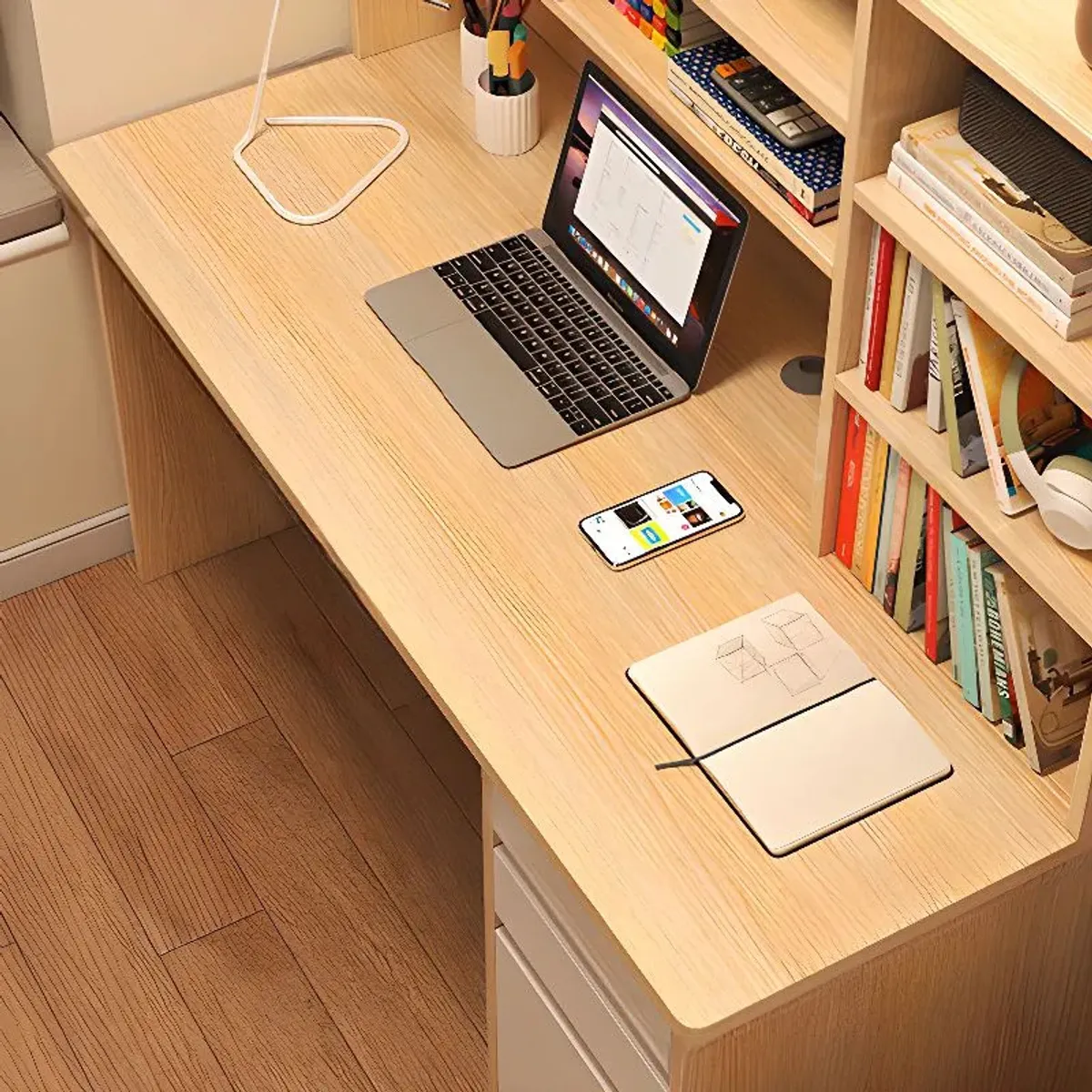 ANYHOGAR - Escritorio Con Estanteria 120CM×162cm Cajón Gabinete Oficina