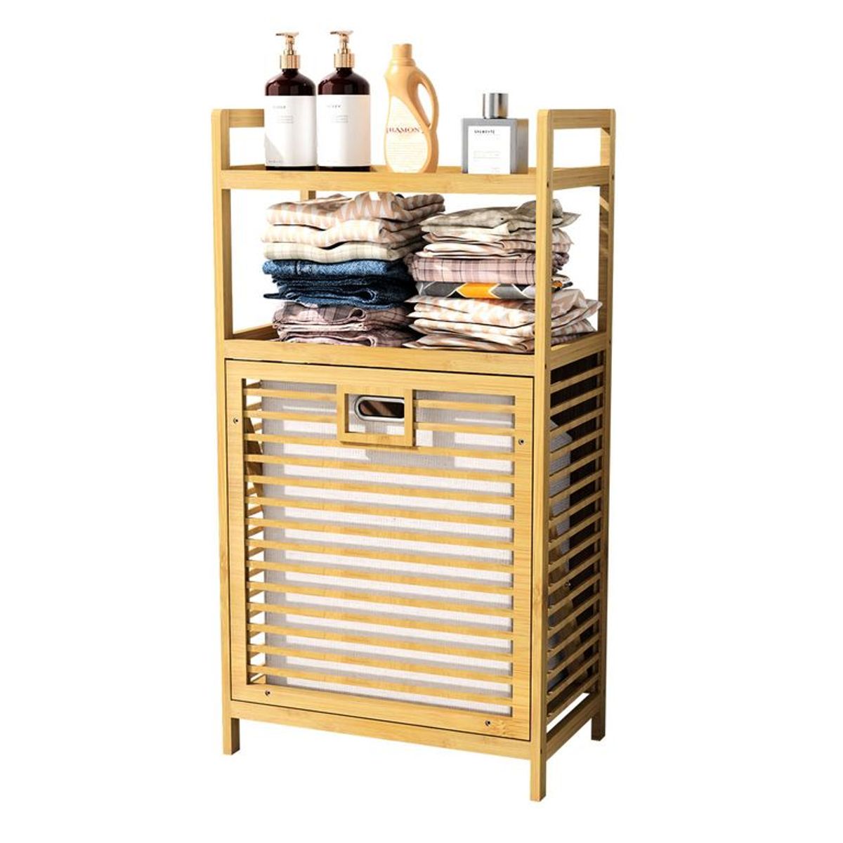 ANYHOGAR - Cesta Canasto De Ropa Sucia Con Soporte De Bambú