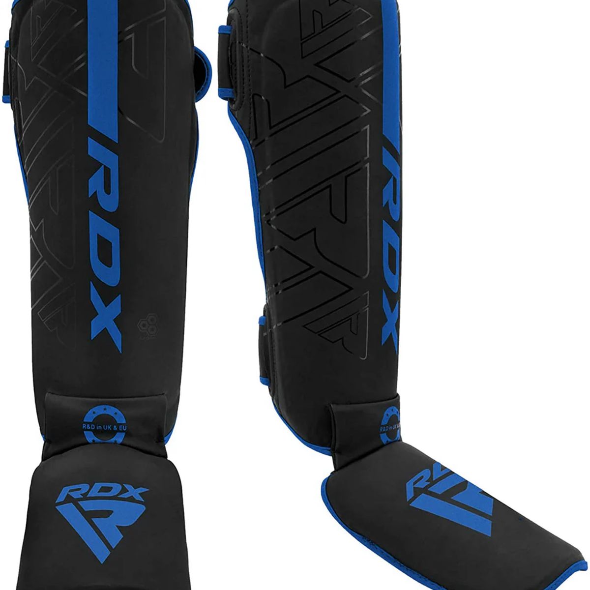 RDX - Canilleras con Empeine para Muay Thai y MMA Kara F6 Azul - L