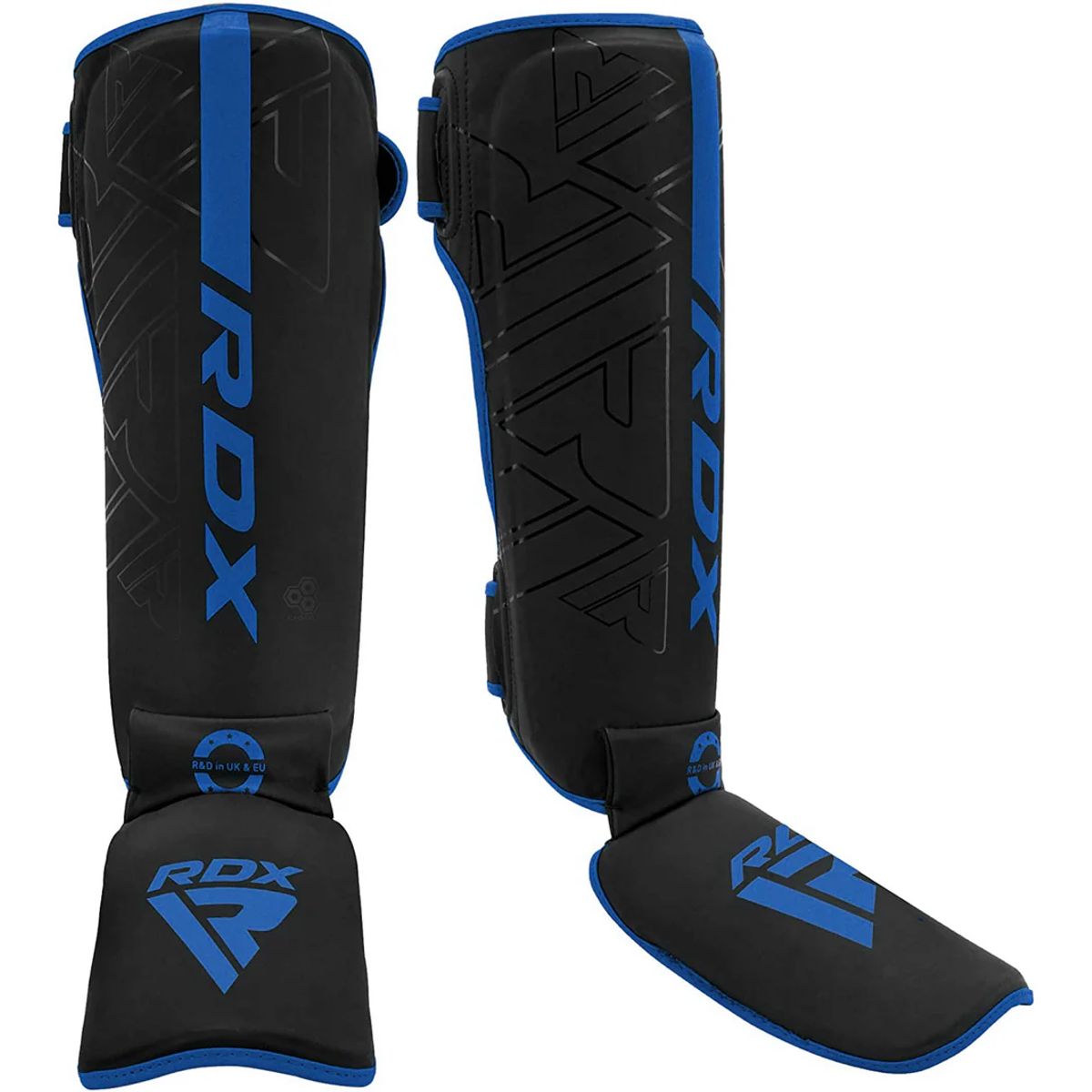RDX - Canilleras con Empeine para Muay Thai y MMA Kara F6 Azul - L