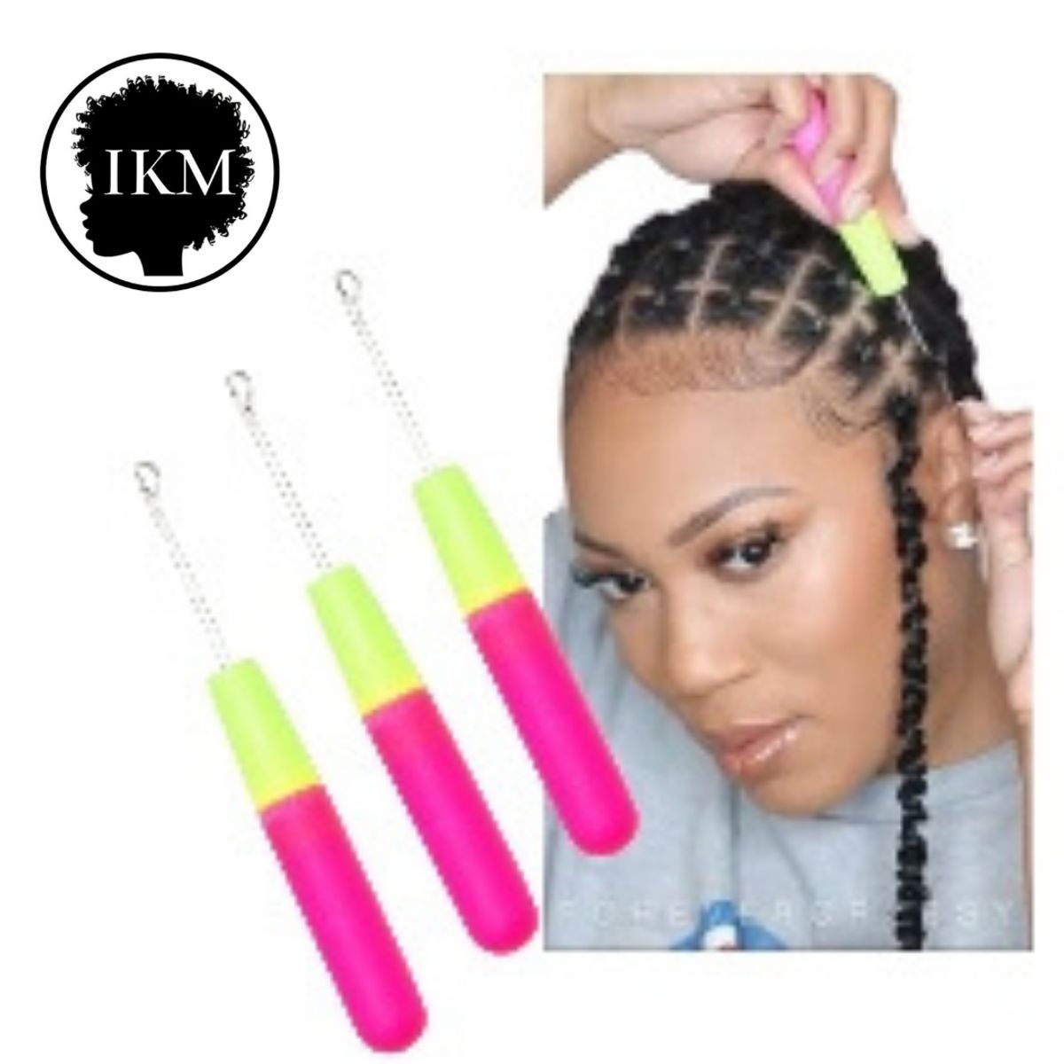GENERICO - Set x3 Gancho Crochet de cabello para extensiones y trenzas africanas