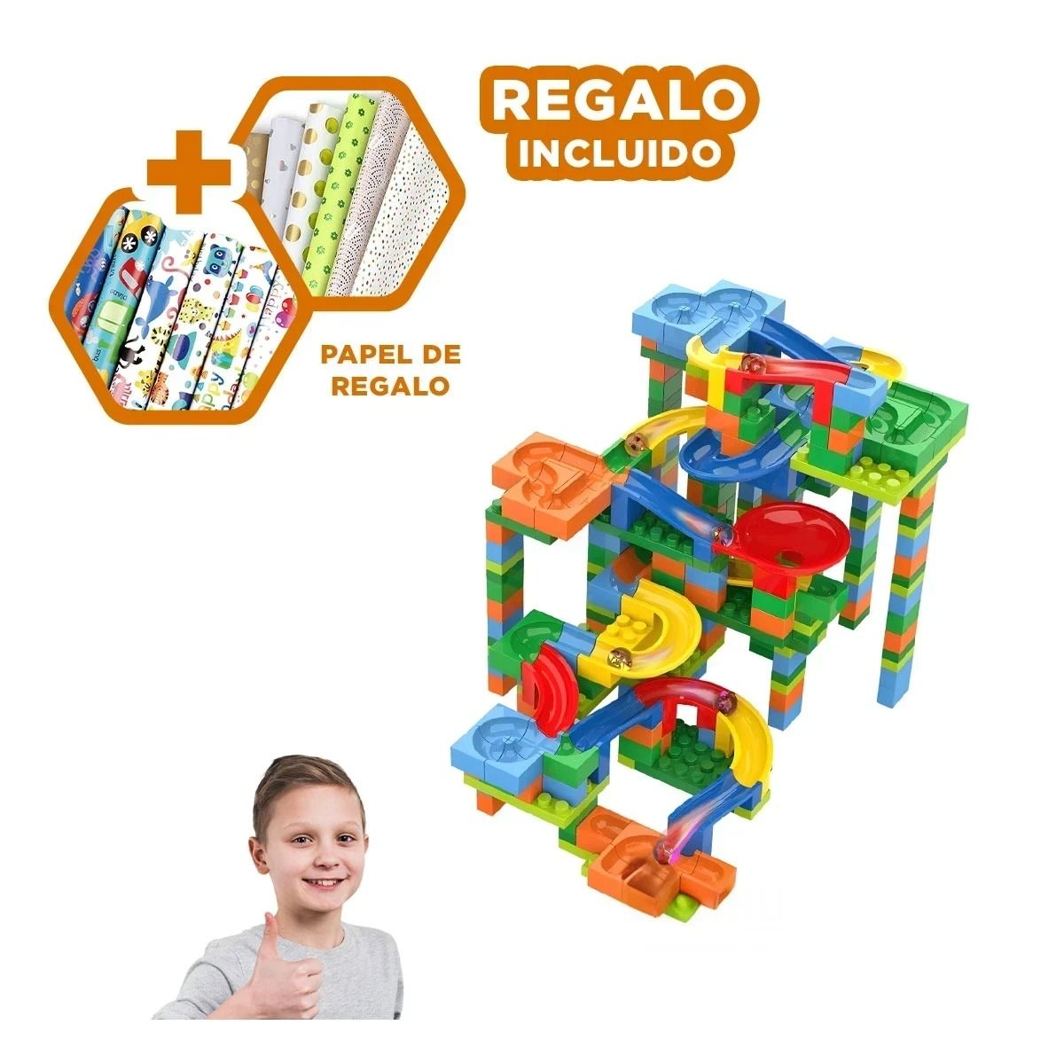 RYBIU IMPORT - Pista Armable de Canicas en 328pza Y+Papel de Regalo