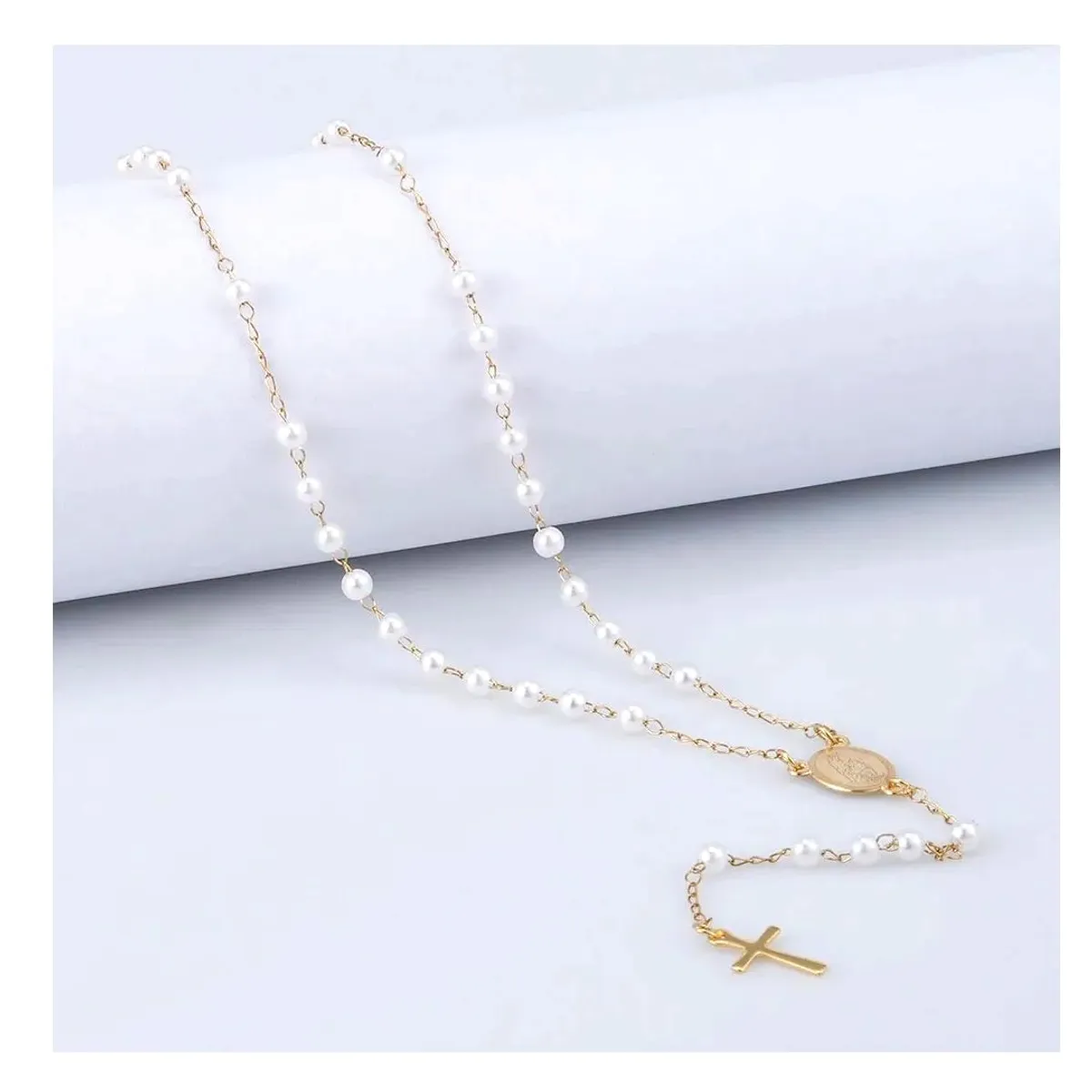 OEM - Collar Rosario Mujer Perlas con Acero Inoxidable Regala x SAN VALENTIN