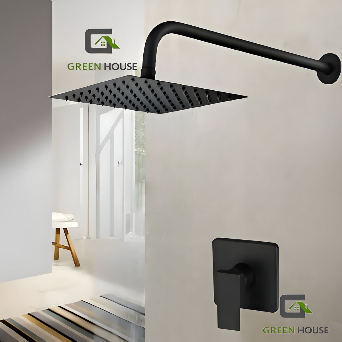GREEN HOUSE - KIT MONOCOMANDO DE DUCHA CON SALIDA CUADRADA  ACCESORIOS DE BAÑO