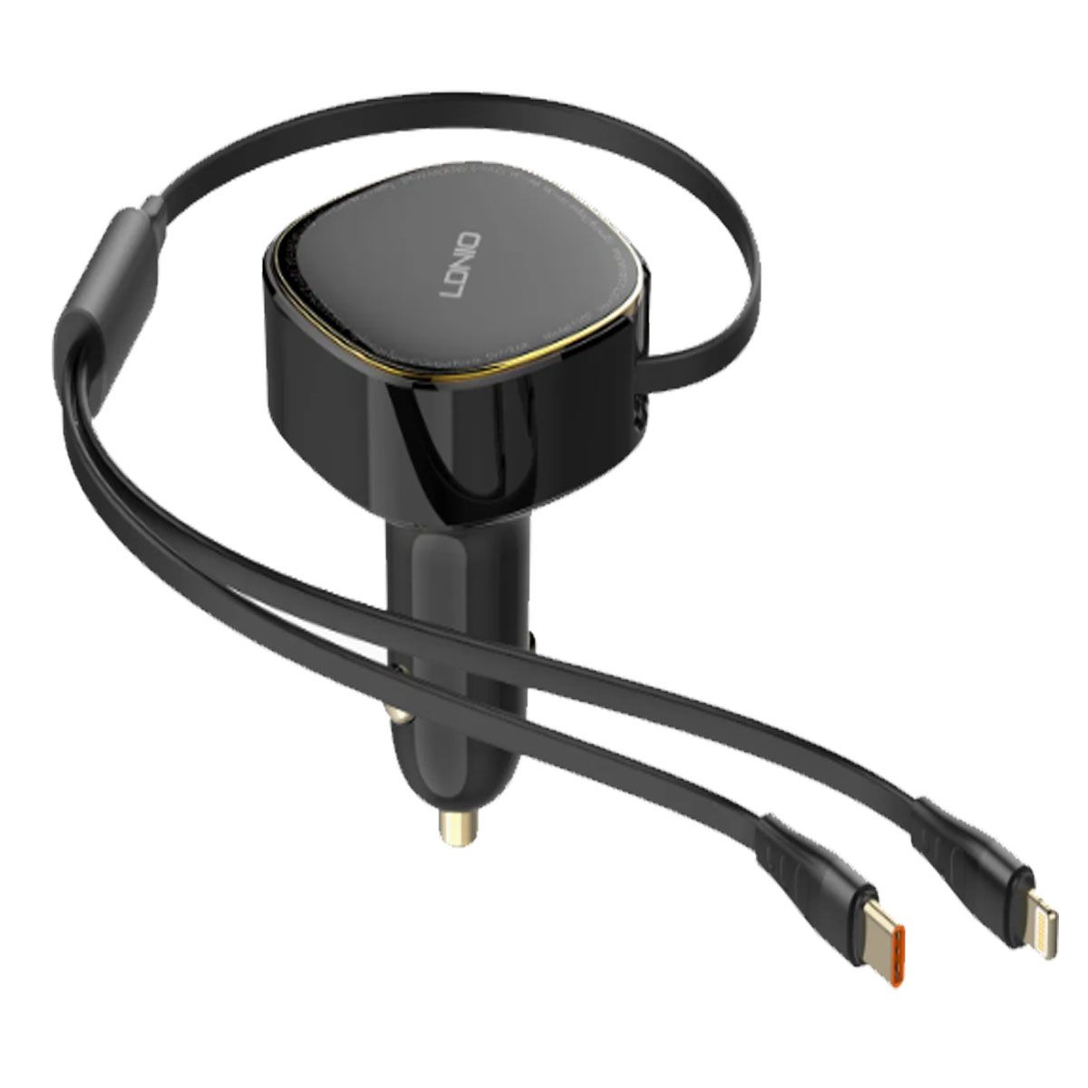 LDNIO - Cargador de Auto 30W LDNIO C107 con Cable Retráctil Lightning y Tipo-C