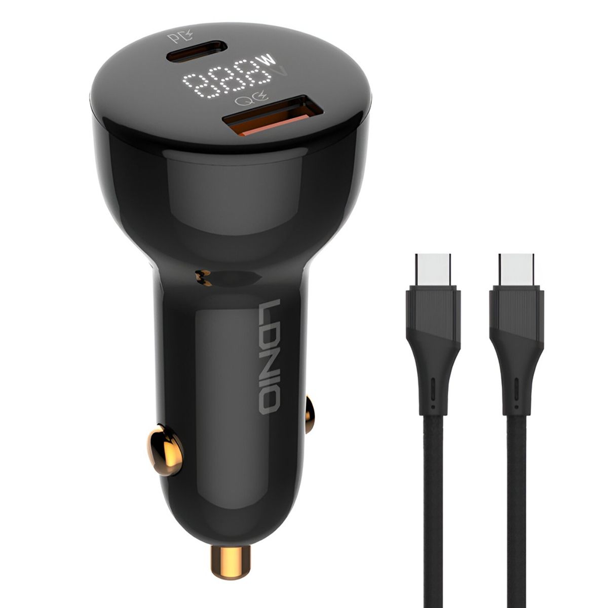 LDNIO - Cargador de Auto 100W Ldnio C101 Carga Rápida + Cable Tipo-C a C