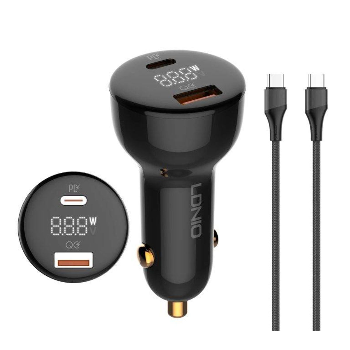 LDNIO - Cargador de Auto 100W Ldnio C101 Carga Rápida + Cable Tipo-C a C