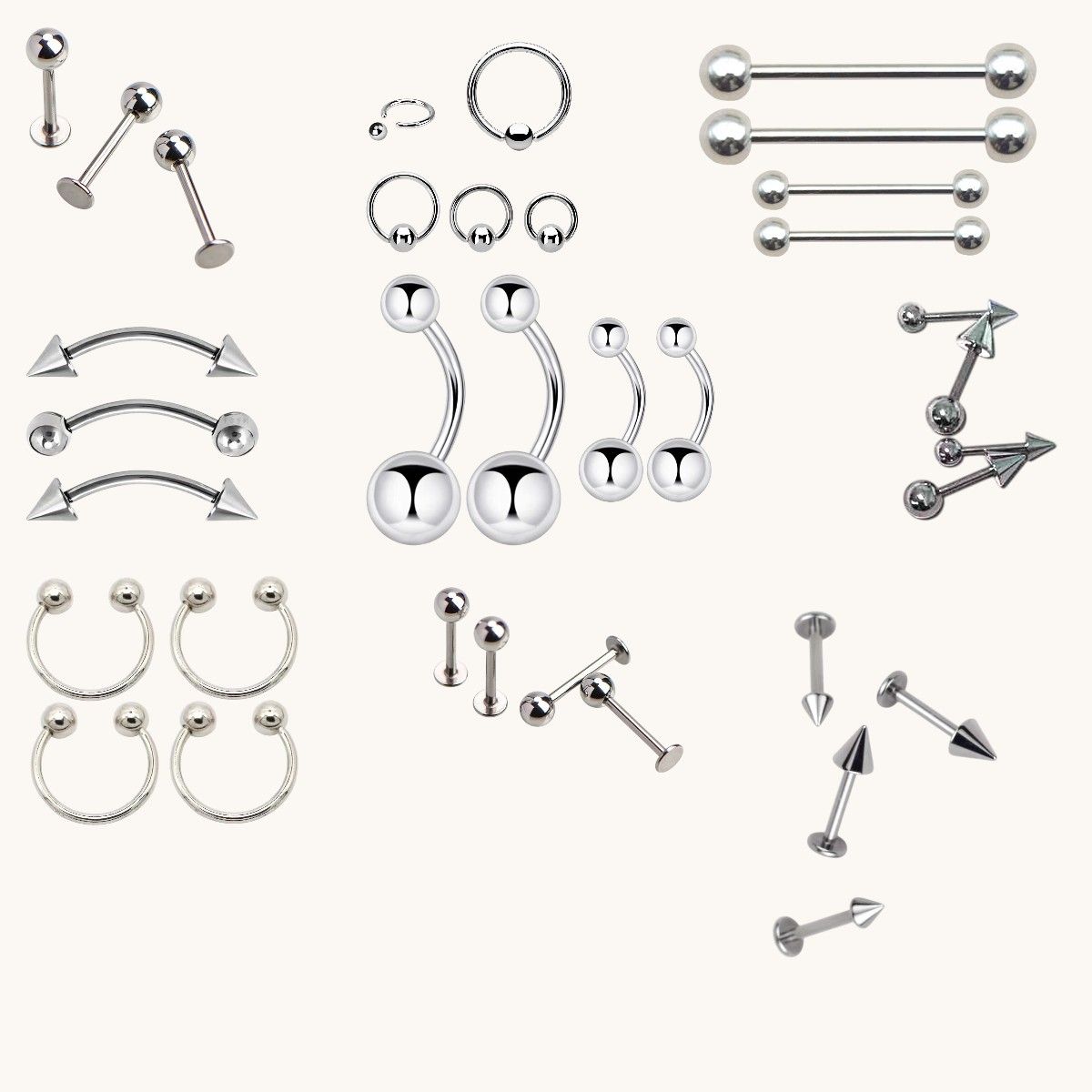 DENISASAA - Acero Set De Moda 85 Piezas Piercing Labios Nariz Oreja Boca