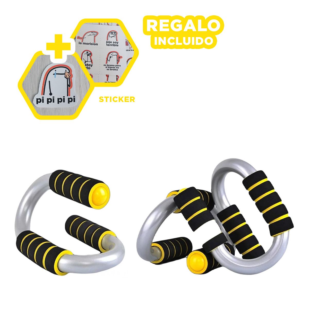 GENERICO - Push Up para Ejercicios de Fuerza Amarillo Y+Regalo Stickers