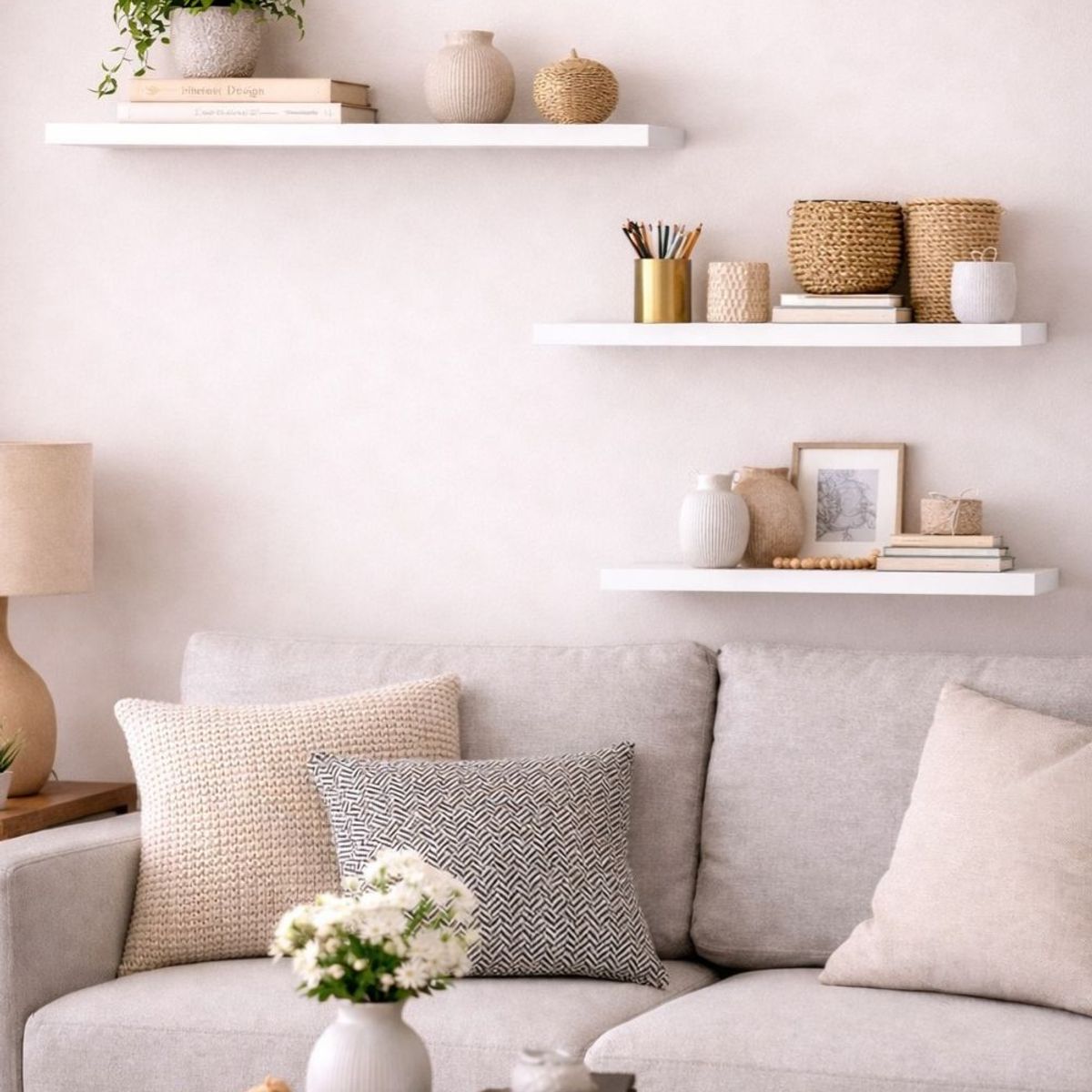 GENERICO - REPISAS FLOTANTES CON SOPORTE SET DE 3 - SOLAR WHITE