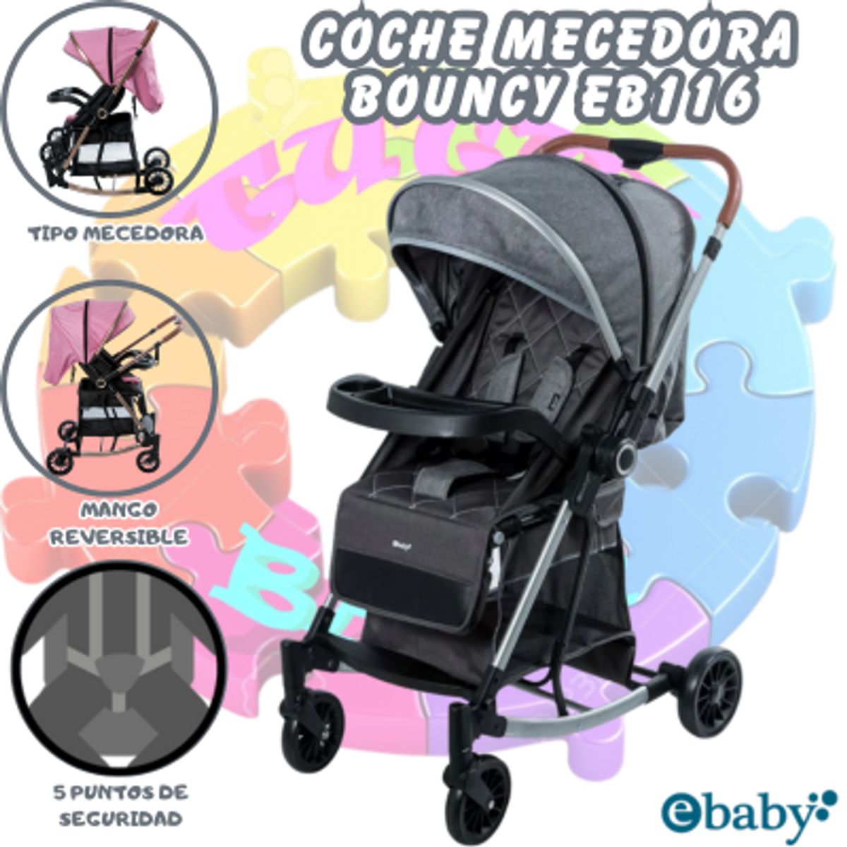 EBABY - COCHE MECEDORA DE LUJO BOUNCY GRIS