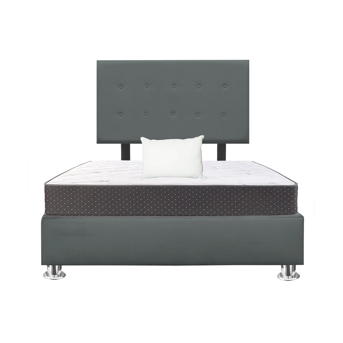 GENERICO - Combo Cama tapizada Petal Pcromadas - 15plz Gris oscuro + Colchón + Almohada