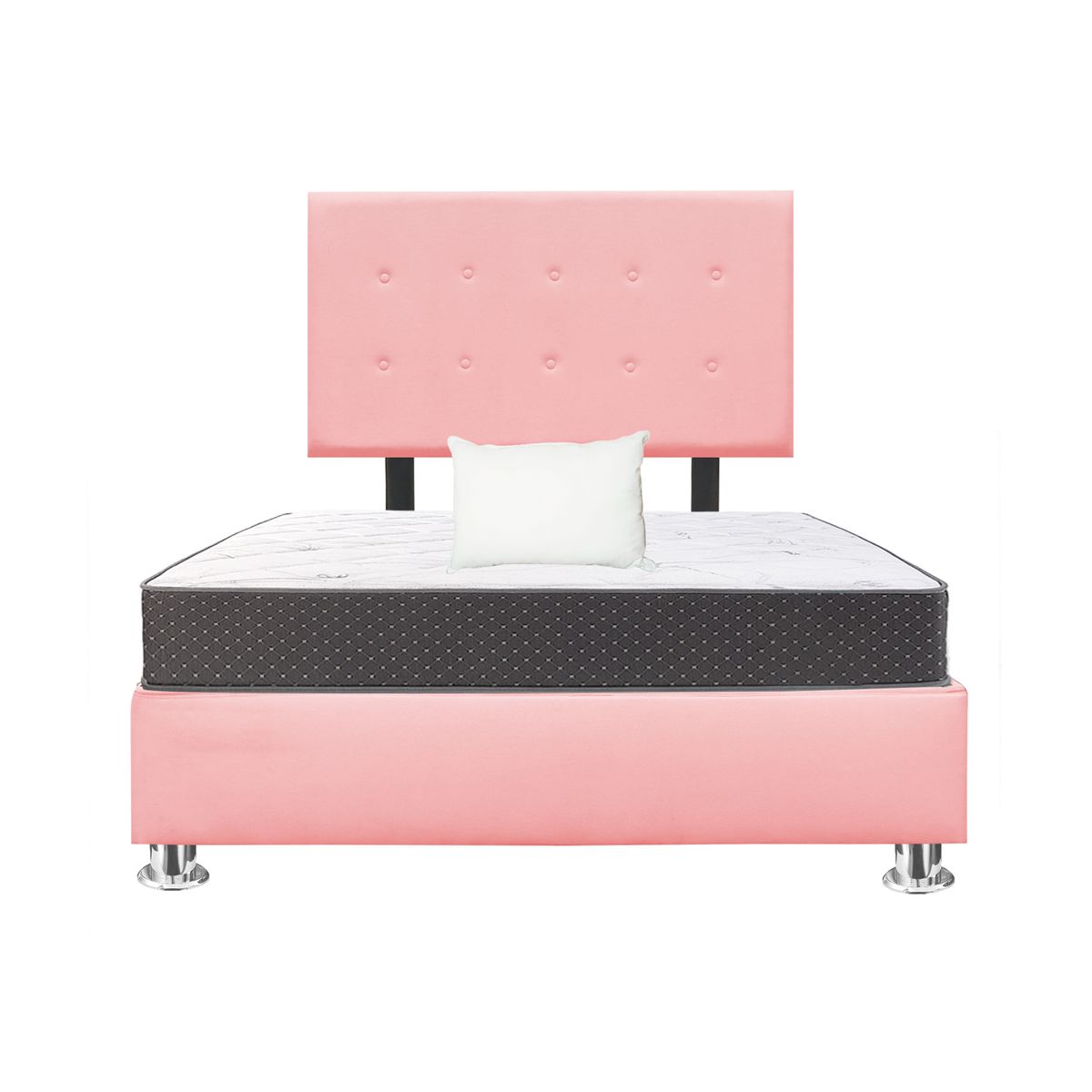 GENERICO - Combo Cama tapizada Petal Pcromadas - 15plz Rosado + Colchón + Almohada