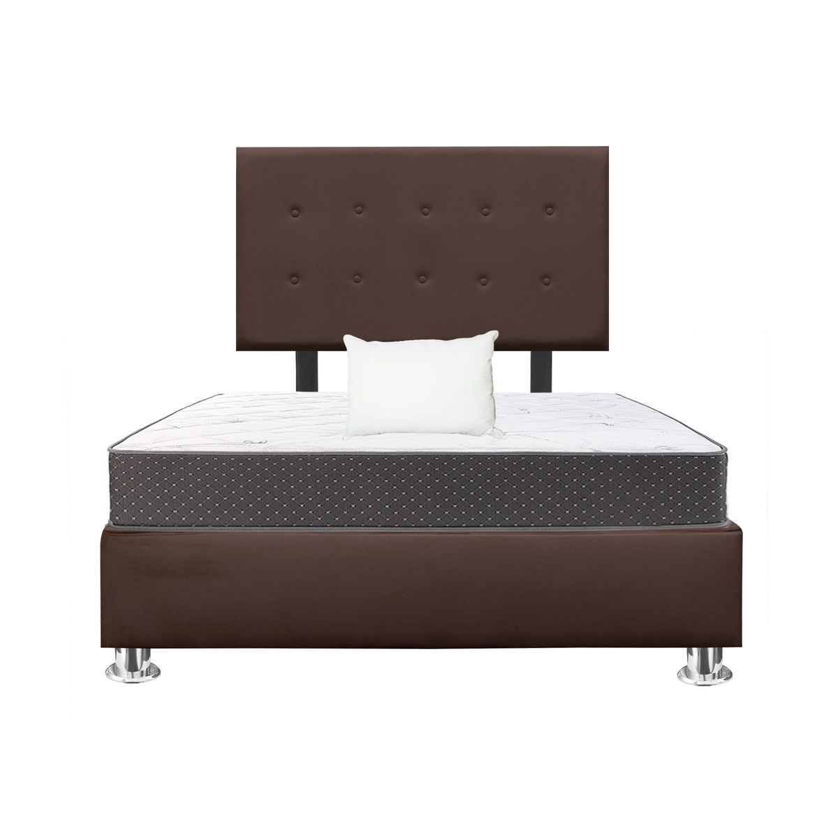 GENERICO - Combo Cama tapizada Petal P cromadas - 2plz Marrón + Colchón + Almohada