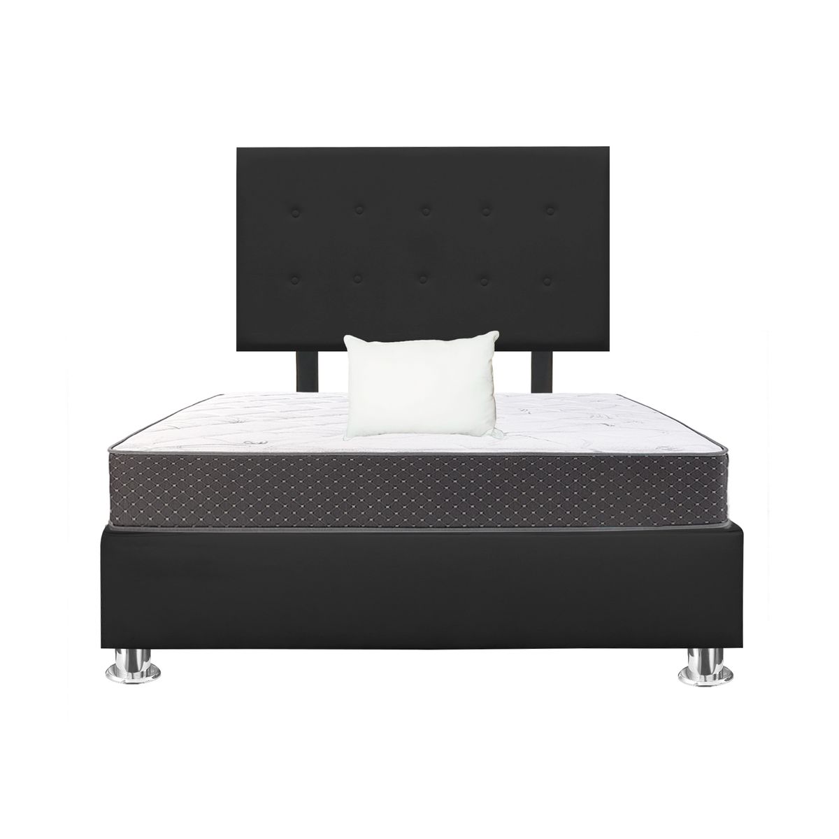 GENERICO - Combo Cama tapizada Petal P cromadas - 2plz Negro + Colchón + Almohada