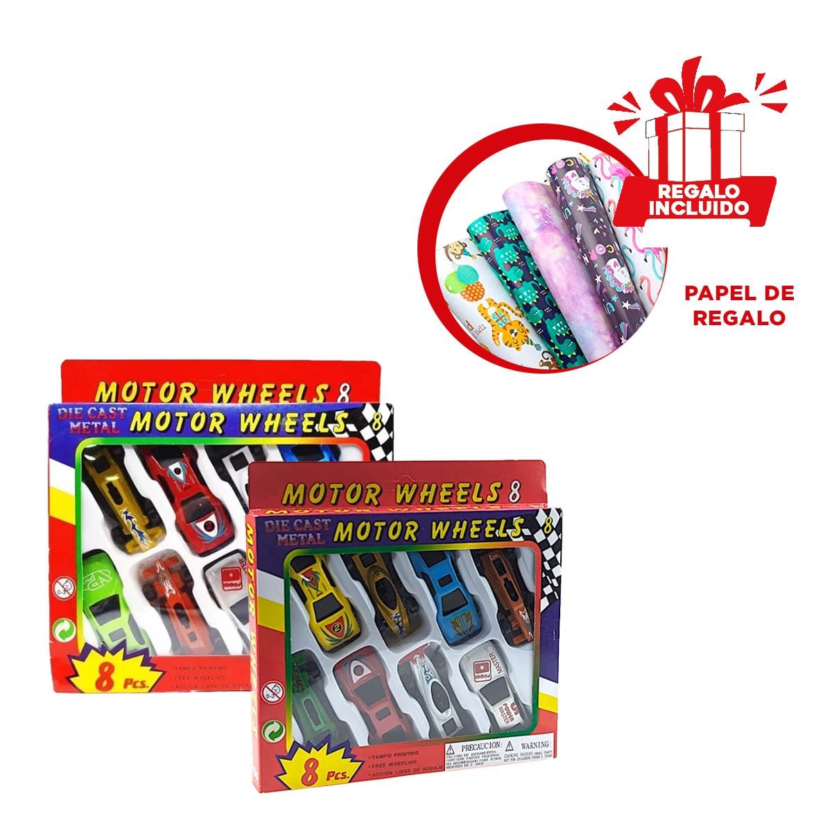 GENERICO - Carritos de Juguete en Metal 8 Piezas Y+Papel de Regalo