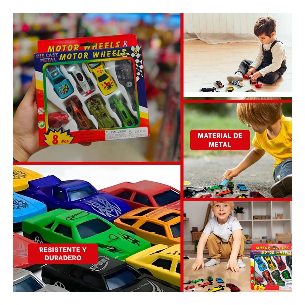 GENERICO - Pack4 Carritos Pequeños 8 Piezas Y+Ligas de Regalo