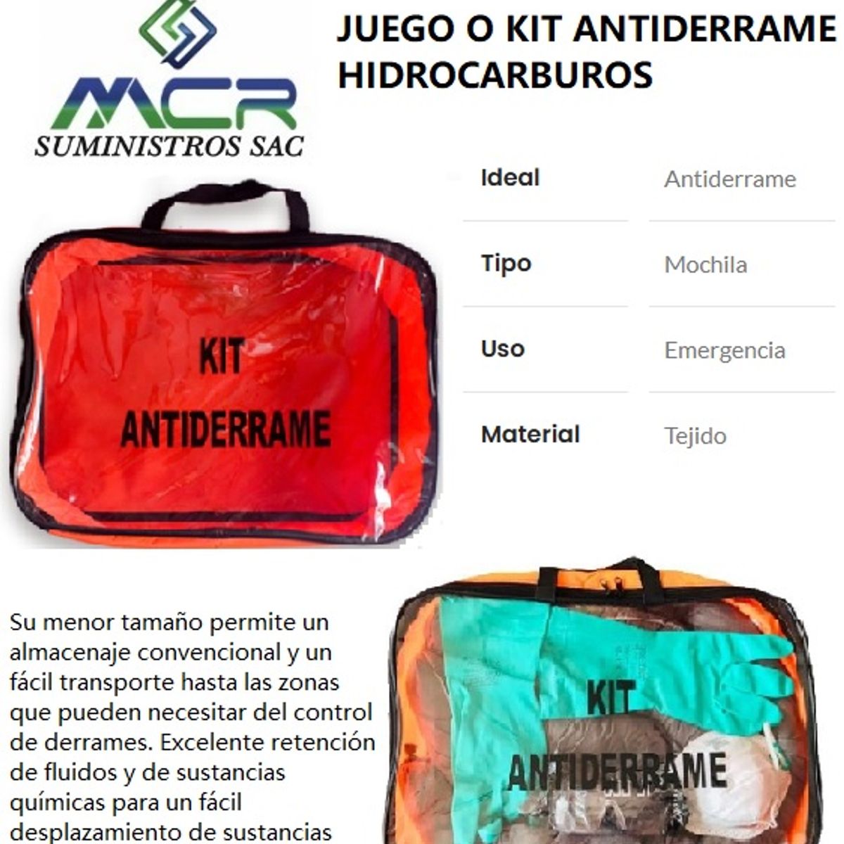 GENERICO - JUEGO O KIT ANTIDERRAME HIDROCARBUROS