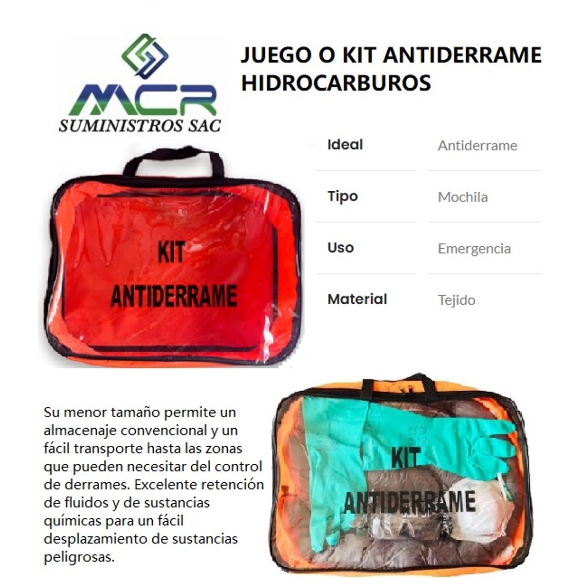 GENERICO - JUEGO O KIT ANTIDERRAME HIDROCARBUROS
